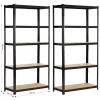 Fancy Garden Garázs Fém Polcrendszer Acél/MDF Fekete 175kg Teherbírás