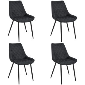   AKORD SJ.0488 Bársony Étkezőszék Fekete Steppelt 4 darabos szett