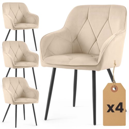 AKORD DIAMANTE kárpitozott szék bézs velúr fekete lábakkal 4 db-os szett