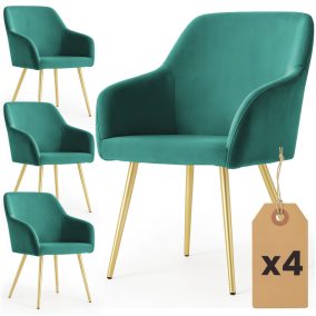 AKORD Furniture Factory ESTELLE tapicerowane szék welur butelkowa zielony arany lábakkal