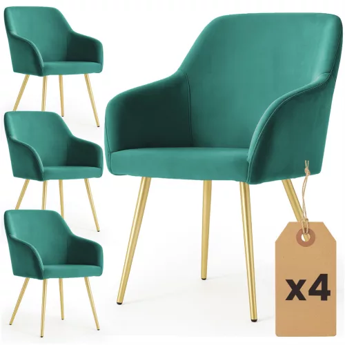 AKORD Furniture Factory ESTELLE tapicerowane szék welur butelkowa zielony arany lábakkal