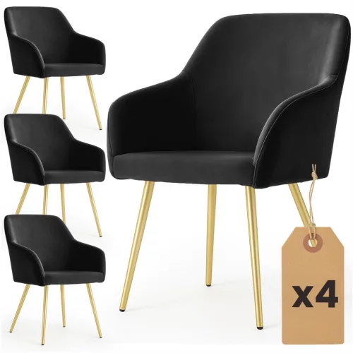 AKORD Furniture Factory ESTELLE Étkezőszék Welúr Fekete Arany Lábakkal 4 db