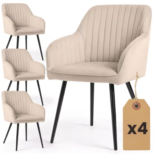 AKORD Florence Tapicerowane Krzesło Welurowe Beżowe Czarne Nogi 4 db