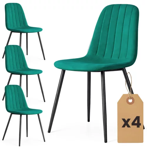AKORD LUMO Tapicerowane Krzesło Welurowe Butelkowa Zieleń Pikowane Czarne Nogi 4 db