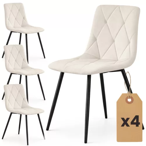 AKORD MILO kárpitozott szék welur bézs rombusz steppelt mintával fekete lábakkal 4 db-os szett