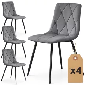   AKORD MILO Kárpitozott Étkezőszék Welur Sötét Grafitszürke Fekete Lábakkal Rombusz Steppelés 4 db