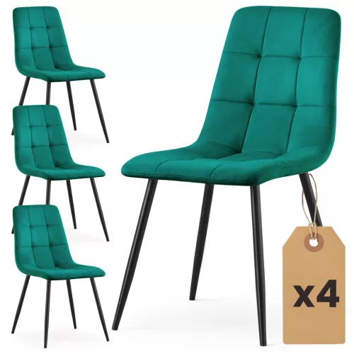 AKORD NERO Étkezőszék Welúr Palackzöld Fekete Lábakkal 4 db-os Szett