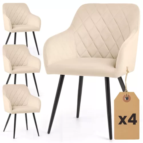 AKORD VELTO tapicerowane krzesło welur bézs rombusz pikowanie fekete lábak 4 db-os szett