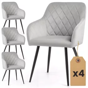 AKORD VELTO Tapicerowane Krzesło Welur Szary Czarne Nogi 4 db