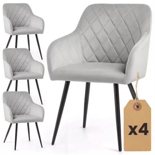 AKORD VELTO Tapicerowane Krzesło Welur Szary Czarne Nogi 4 db