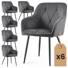   AKORD Furniture Factory DIAMANTE kárpitozott szék welur sötétszürke fekete lábakkal 6 db-os szett