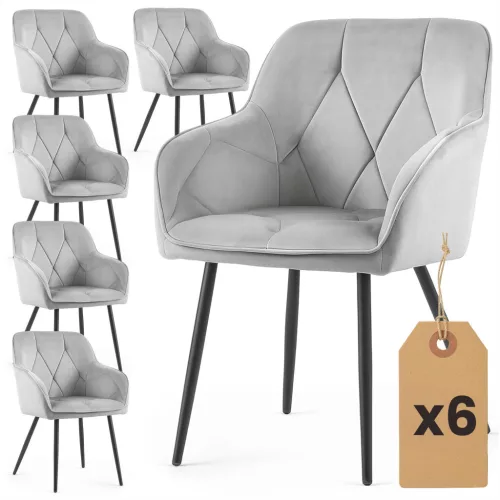 AKORD Furniture Factory DIAMANTE kárpitozott szék welur szürke fekete lábakkal 6 db-os szett