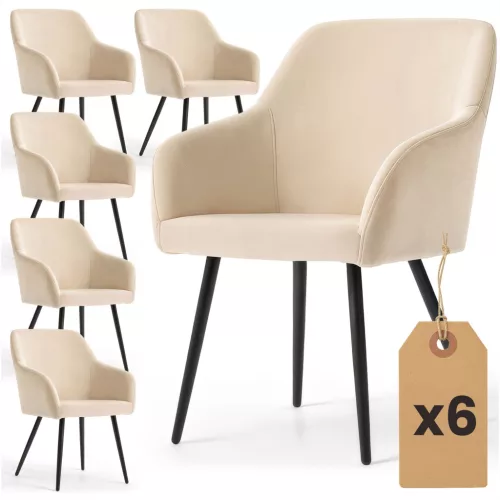AKORD Furniture Factory ESTELLE étkezőszék welúr bézs fekete lábakkal 6 db-os szett