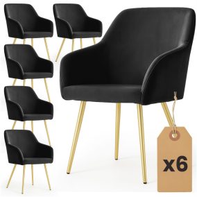   AKORD Furniture Factory ESTELLE Étkezőszék Welúr Fekete Arany Lábakkal 6 db