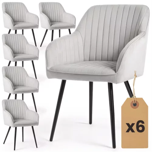 AKORD Florence Kárpitozott Étkezőszék Welúr Szürke Fekete Lábakkal 6 db