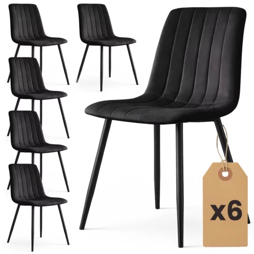 AKORD LIVO étkezőszék welur fekete függőleges steppelt fekete lábak 6 db-os szett