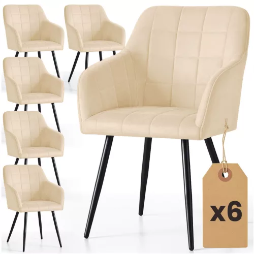 AKORD Furniture Factory LUXANO kárpitozott szék welúr bézs négyzetes steppelt mintával fekete lábakkal 6 db-os szett