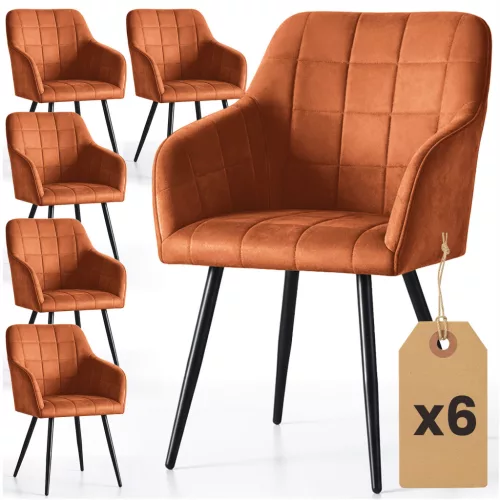 AKORD LUXANO kárpitozott szék welúr réz négyzetes steppelt fekete lábak 6 db-os szett