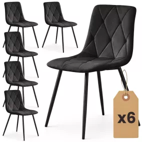   AKORD MILO kárpitozott étkezőszék welur fekete rombusz steppelt mintával fekete lábakkal 6 db-os szett