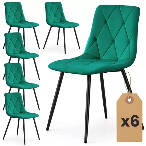 AKORD MILO Tapicerowane Pikowane Szék Welur Palackzöld Fekete Lábakkal 6 db