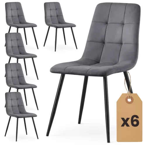 AKORD NERO Étkezőszék Welúr Sötét Grafitszürke Fekete Lábakkal 6 db-os Szett