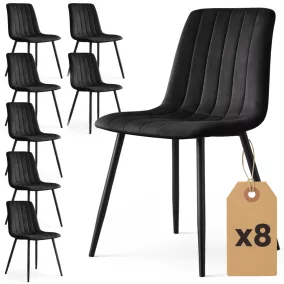   AKORD LIVO étkezőszék welúr fekete függőleges steppelt díszítéssel fekete lábakkal 8 db-os szett
