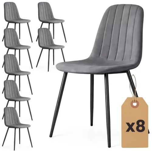 AKORD LUMO Kárpitozott Szék Welur Sötét Grafit Fekete Lábakkal 8 db-os Szett