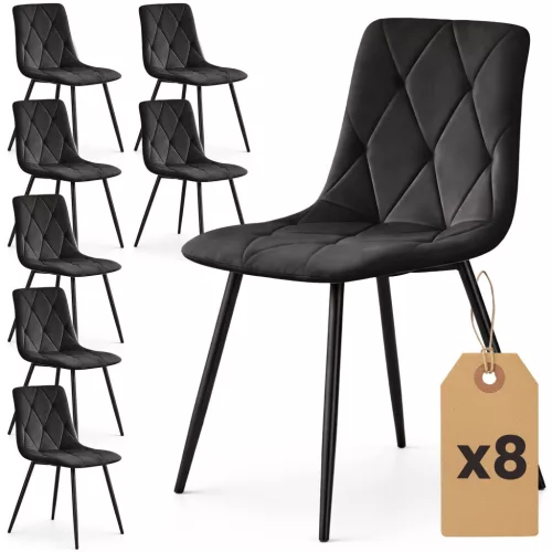 AKORD MILO Étkezőszék Welúr Fekete Steppelt 8 db-os Szett