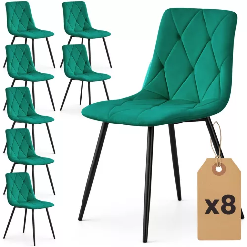 AKORD MILO Tapicerowane Pikowane Szék Welur Palackzöld Fekete Lábak 8 db