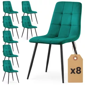  AKORD NERO Étkező Szék Welur Üvegzöld Pikírozott Fekete Lábak 8 db-os Szett
