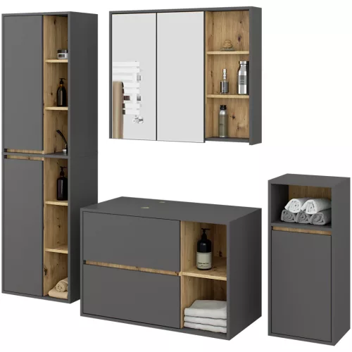 AKORD VAMI Fali Fürdőszobabútor Szett Grafit Szürke/Artisan Tölgy