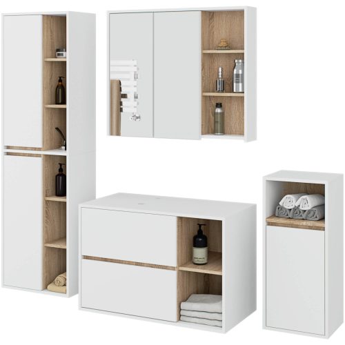 VAMI Fali Fürdőszobabútor Szett Fehér/Sonoma Tölgy