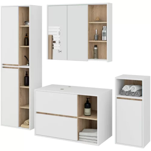 VAMI Fali Fürdőszobabútor Szett Fehér/Sonoma Tölgy