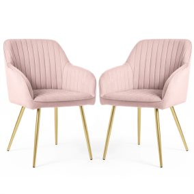   AKORD FLORENCE Tapicerowane Welurowe Szék Puder Rózsaszín Arany Lábakkal 2 db