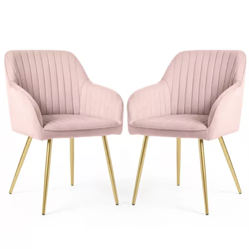 AKORD FLORENCE Tapicerowane Welurowe Szék Puder Rózsaszín Arany Lábakkal 2 db