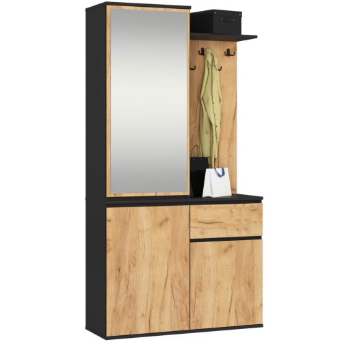 AKORD Entro Előszobai Szekrényrendszer Fekete/Tölgy Craft