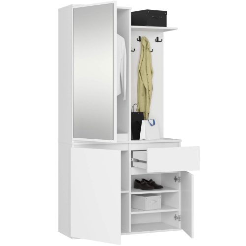 AKORD Entro Előszobai Szekrényrendszer Fehér Tükörrel