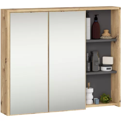 AKORD VAMI W90 Tükrös Fürdőszobai Fali Szekrény Artisan Tölgy-Szürke