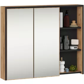   AKORD VAMI Tükrös Fürdőszobai Fali Szekrény Craft Tölgy/Fekete 90cm