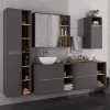 AKORD VAMI W90 Tükrös Fürdőszobai Fali Szekrény Grafit Szürke Artisan Tölgy