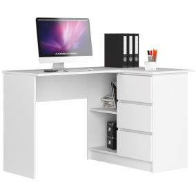 AKORD B16 Sarok Íróasztal 124 cm Fehér 3 Fiókos