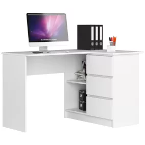 AKORD B16 Sarok Íróasztal 124 cm Fehér 3 Fiókos