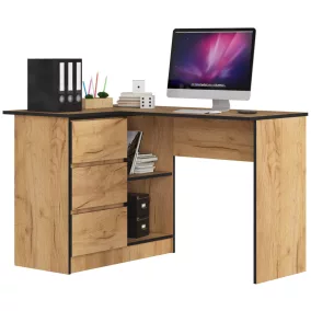 AKORD B16 Sarok Íróasztal 124 cm 3 Fiókos Craft Tölgy