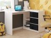 AKORD B16 Sarok Íróasztal 124 cm Jobbos 3 Fiókos Fehér/Fekete Magasfényű