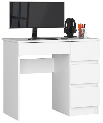 AKORD A-7 Fehér Számítógépasztal 4 Fiókos Jobbos 90cm