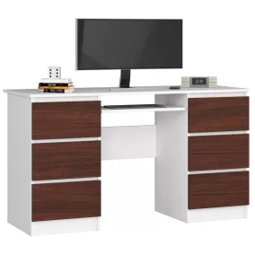 A-11 Számítógépasztal 135 cm 6 Fiókos Fehér / Wenge