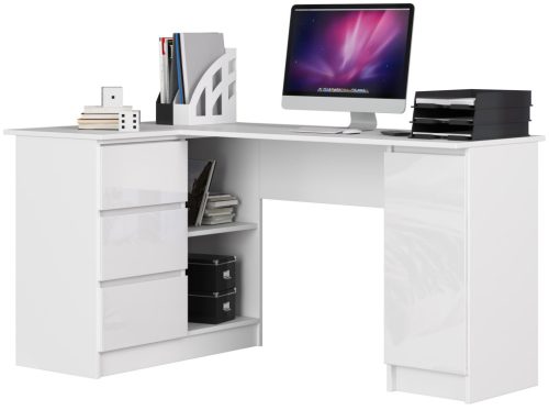 AKORD B20 Sarok Számítógépasztal Laminált Fehér Magasfényű 155 cm Bal