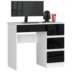   AKORD A-7 Kompakt Számítógépasztal Laminált Fehér-Fekete Magasfényű 90cm Jobbos