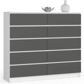 AKORD CLP 10-fiókos Komód Laminált Fehér-Szürke