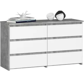 AKORD CL100 Laminált Fiókos Komód Beton/Fehér 6 Fiókkal